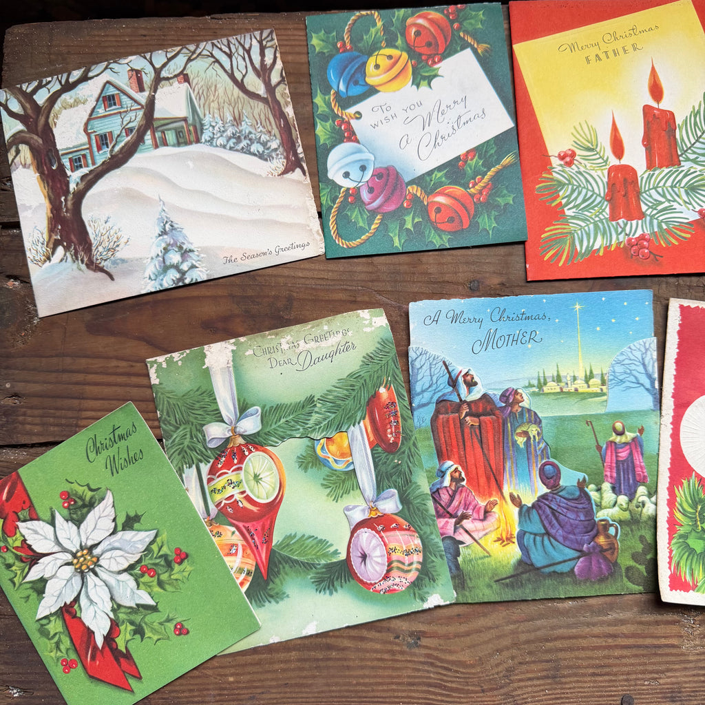 Vintage Christmas Card Trio (c. 1940s–1950s): Pack of Three