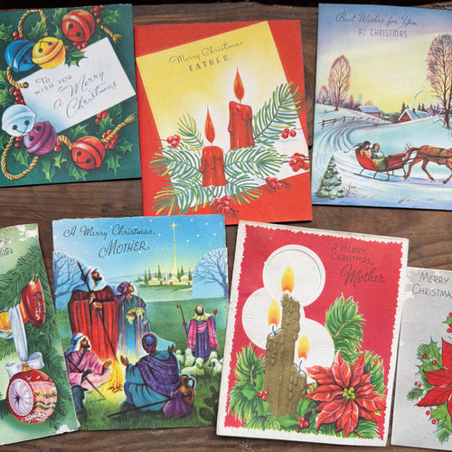 Vintage Christmas Card Trio (c. 1940s–1950s): Pack of Three