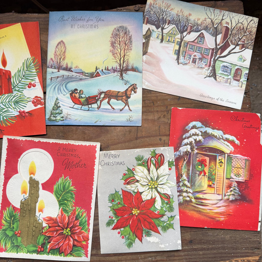 Vintage Christmas Card Trio (c. 1940s–1950s): Pack of Three